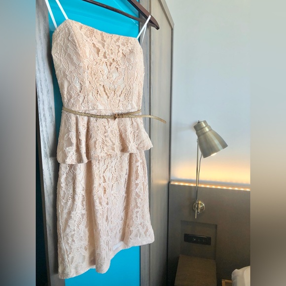 City Studio Juniors Pale Peach Lace Halter Dress - Picture 3 of 14